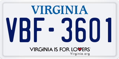 VA license plate VBF3601