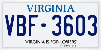 VA license plate VBF3603