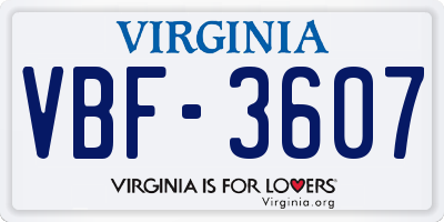 VA license plate VBF3607