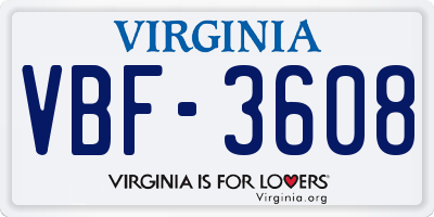 VA license plate VBF3608
