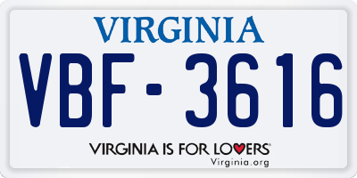 VA license plate VBF3616