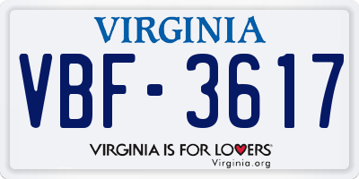 VA license plate VBF3617