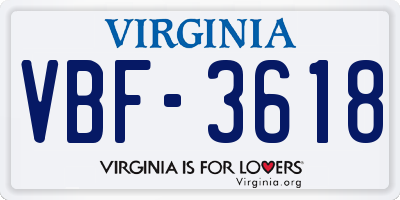 VA license plate VBF3618