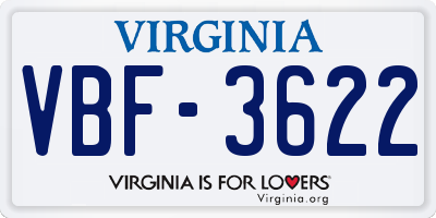 VA license plate VBF3622