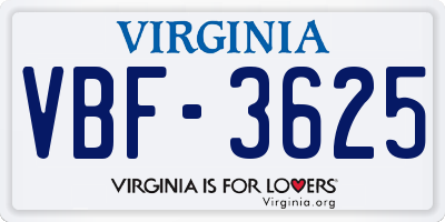 VA license plate VBF3625