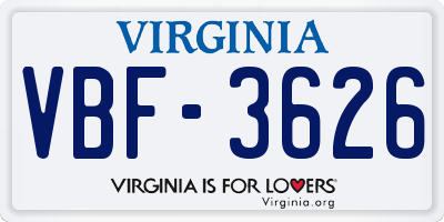 VA license plate VBF3626