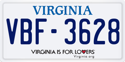 VA license plate VBF3628