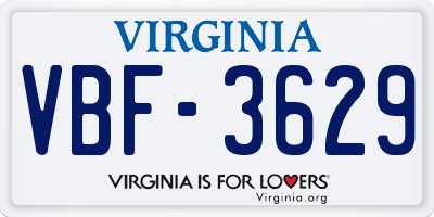VA license plate VBF3629