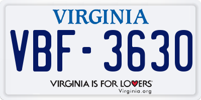 VA license plate VBF3630