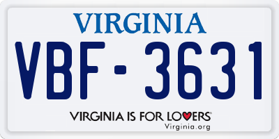 VA license plate VBF3631