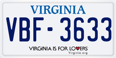 VA license plate VBF3633