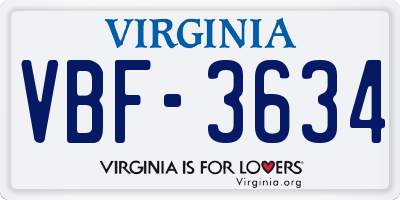 VA license plate VBF3634
