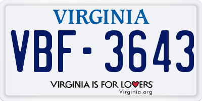 VA license plate VBF3643