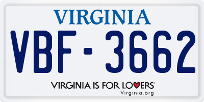 VA license plate VBF3662