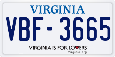 VA license plate VBF3665