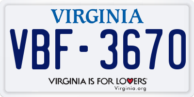 VA license plate VBF3670