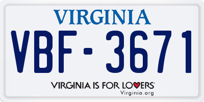 VA license plate VBF3671