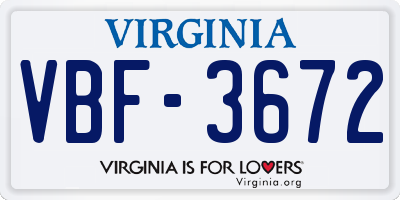 VA license plate VBF3672