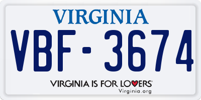 VA license plate VBF3674