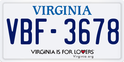 VA license plate VBF3678