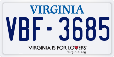 VA license plate VBF3685