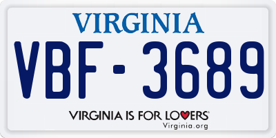 VA license plate VBF3689
