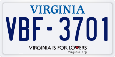 VA license plate VBF3701