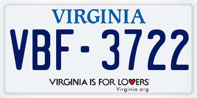 VA license plate VBF3722