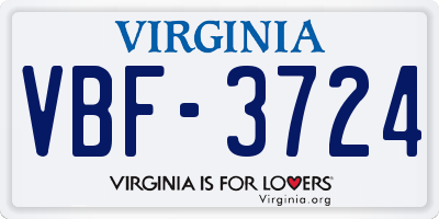 VA license plate VBF3724