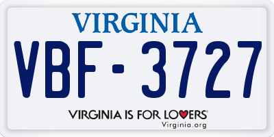 VA license plate VBF3727