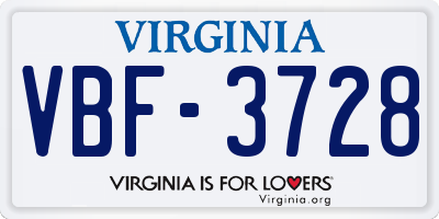 VA license plate VBF3728