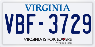 VA license plate VBF3729