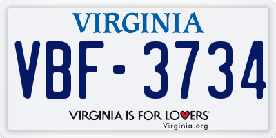 VA license plate VBF3734