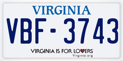 VA license plate VBF3743