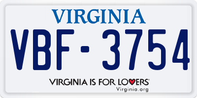 VA license plate VBF3754