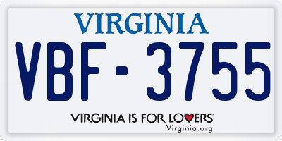 VA license plate VBF3755