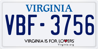 VA license plate VBF3756