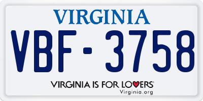 VA license plate VBF3758