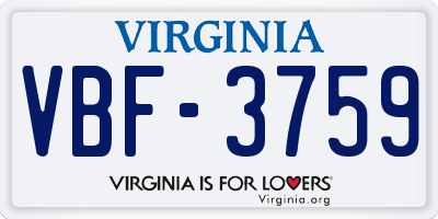 VA license plate VBF3759