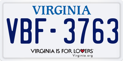 VA license plate VBF3763