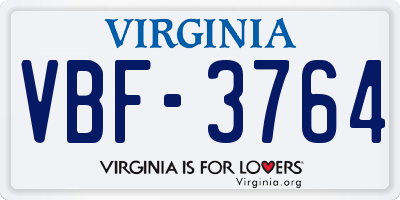 VA license plate VBF3764
