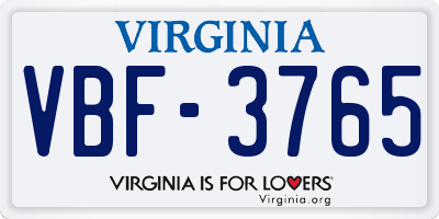 VA license plate VBF3765