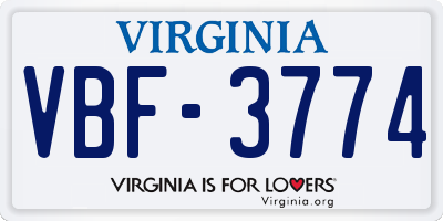 VA license plate VBF3774