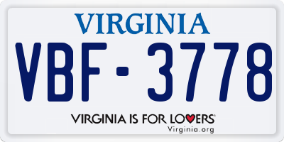 VA license plate VBF3778