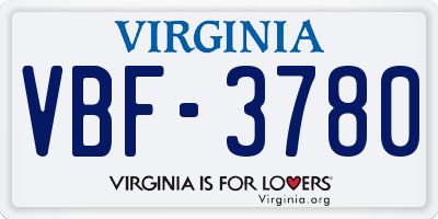VA license plate VBF3780