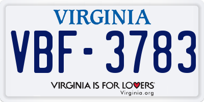 VA license plate VBF3783