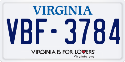 VA license plate VBF3784