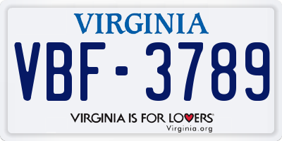 VA license plate VBF3789