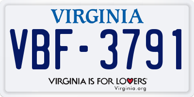 VA license plate VBF3791