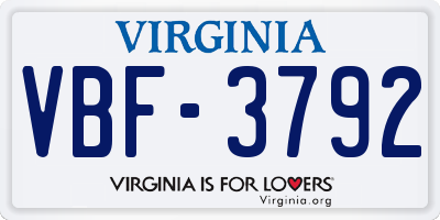VA license plate VBF3792